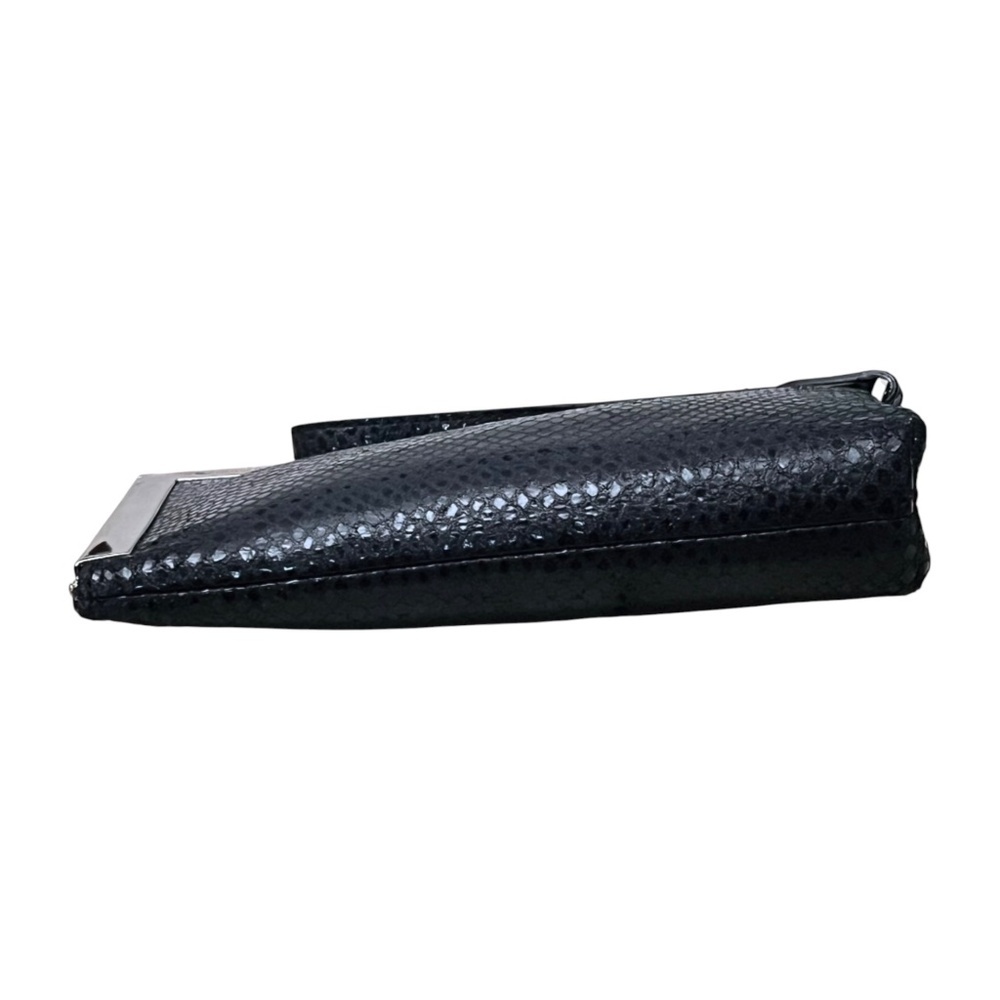 Calvin Klein Black Leather Snakeskin-Print Silver-tone Frame Wristlet Clutch - Picture 8 of 11